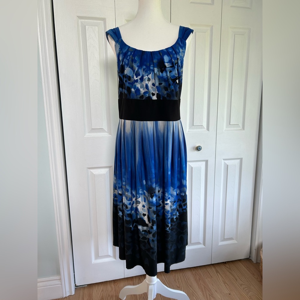 dressbarn Elegant Blue and Black Midi Dress